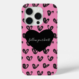 Coque iPhone 15 Pro Coeurs noirs roses