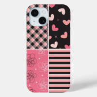 Coeurs noirs roses rayures Plaid Scribbled Motif