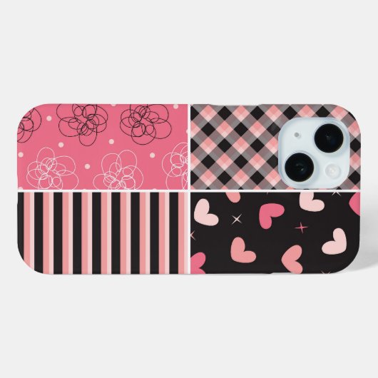 Coques Case-Mate iPhone Coeurs noirs roses rayures Plaid Scribbled Motif (Verso (horizontal))