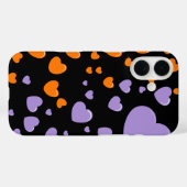 Coques Case-Mate iPhone cœurs orange et violet à pois (Verso (horizontal))