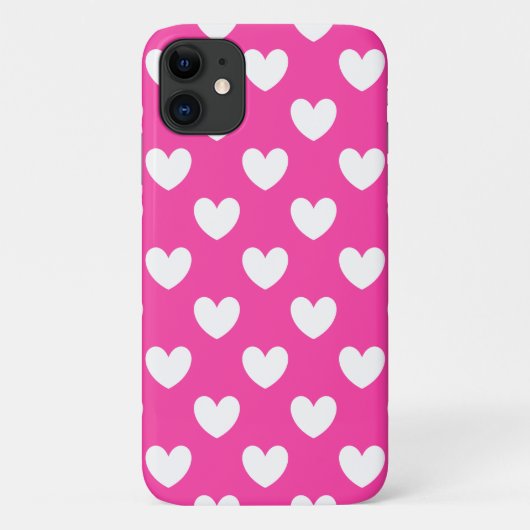 Coques Case-Mate iPhone Cœurs pois blancs sur rose fuchsia (Dos)