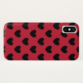 Coques Case-Mate iPhone Cœurs pois noirs sur fond rouge (Dos (Horizontal))