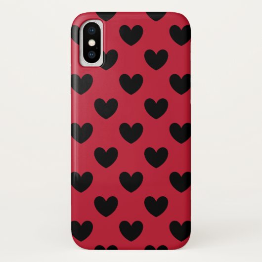 Coques Case-Mate iPhone Cœurs pois noirs sur fond rouge (Dos)