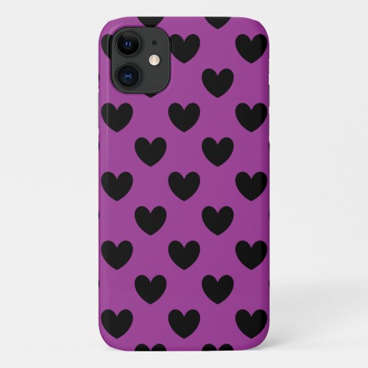 Coques Case-Mate iPhone Cœurs pois noirs sur violet (Dos)
