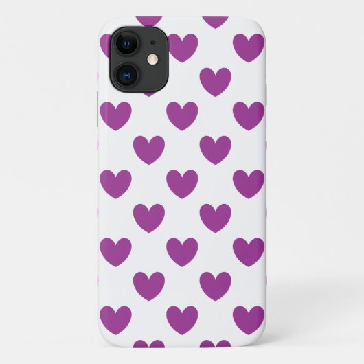 Coques Case-Mate iPhone Cœurs pois violets sur fond blanc (Dos)