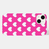 Coques Case-Mate iPhone Coeurs polka blanc sur rose fuchsia (Verso (horizontal))