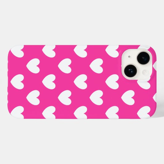 Coques Case-Mate iPhone Coeurs polka blanc sur rose fuchsia (Verso (horizontal))