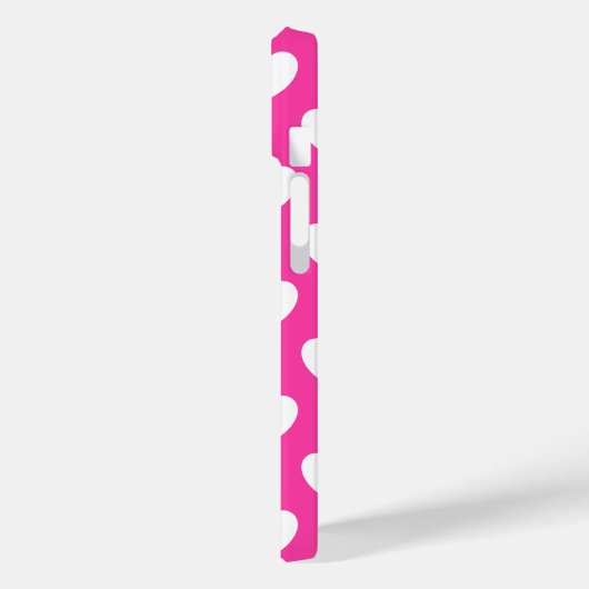 Coques Case-Mate iPhone Coeurs polka blanc sur rose fuchsia (Verso / Gauche)