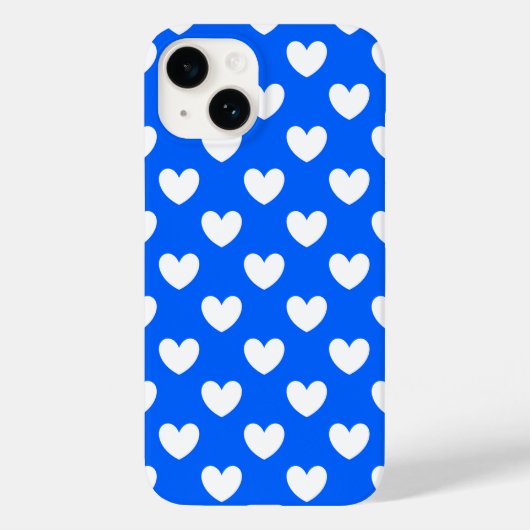 Coques Case-Mate iPhone Coeurs polka blancs sur bleu (Verso)