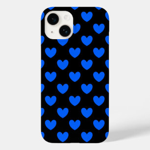 Coque Pour iPhone 14 Coeurs polka bleu sur noir