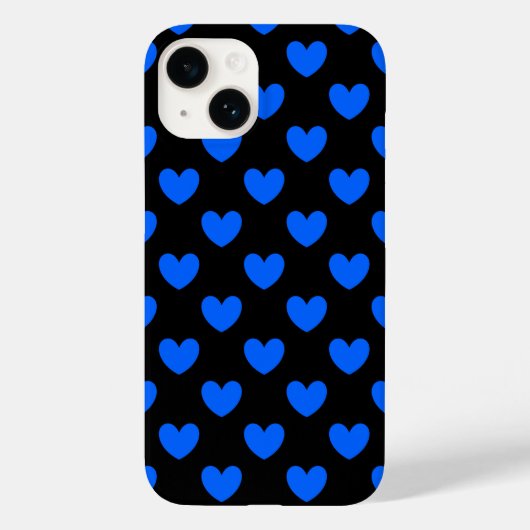 Coques Case-Mate iPhone Coeurs polka bleu sur noir (Verso)
