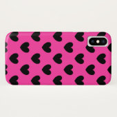 Coques Case-Mate iPhone Coeurs polka noirs sur rose fuchsia (Dos (Horizontal))