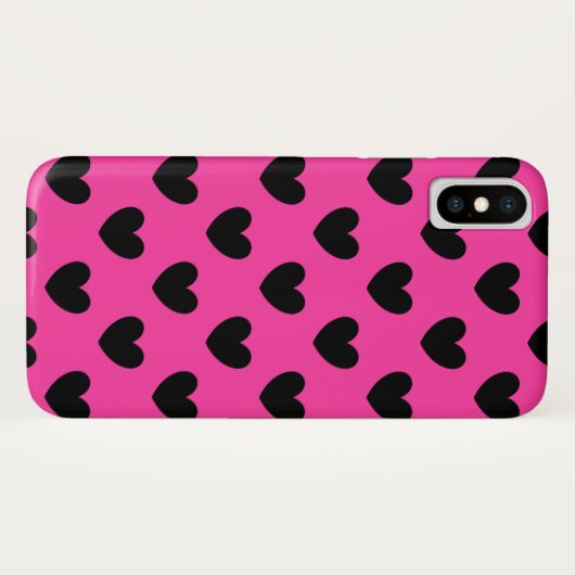 Coques Case-Mate iPhone Coeurs polka noirs sur rose fuchsia (Dos (Horizontal))