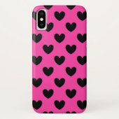 Coques Case-Mate iPhone Coeurs polka noirs sur rose fuchsia (Dos)
