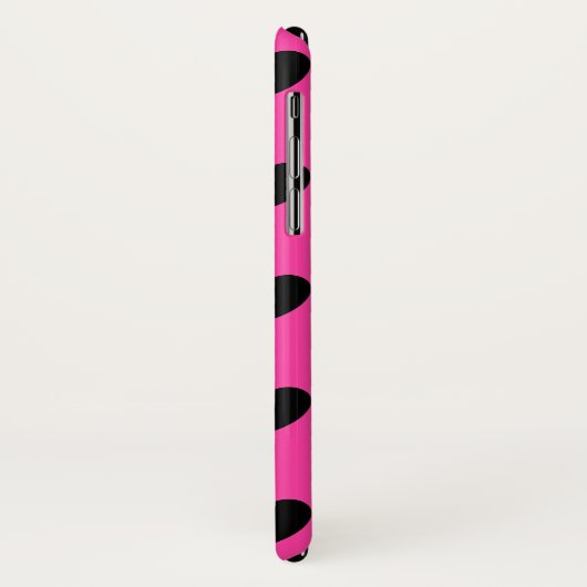 Coques Case-Mate iPhone Coeurs polka noirs sur rose fuchsia (Dos/Gauche)