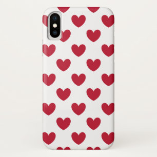 Coque iPhone X Coeurs polka rouge sur blanc