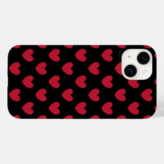 Coques Case-Mate iPhone Coeurs polka rouge sur noir (Verso (horizontal))
