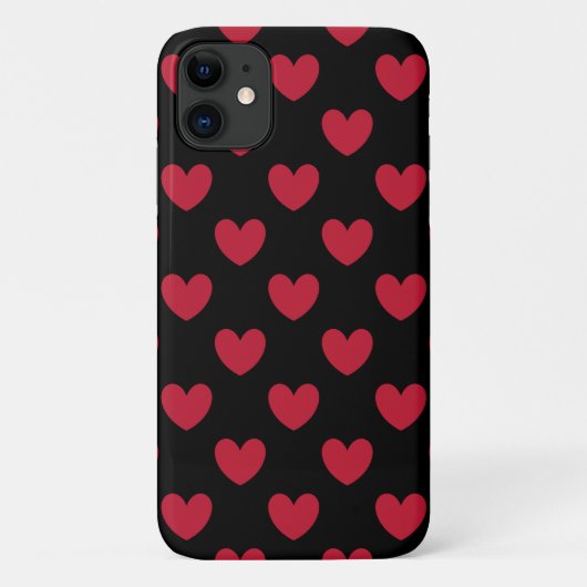 Coques Case-Mate iPhone Coeurs polka rouge sur noir (Dos)