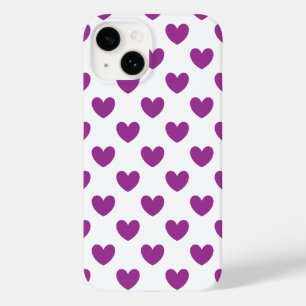 Coque Pour iPhone 14 Coeurs polka violet sur blanc