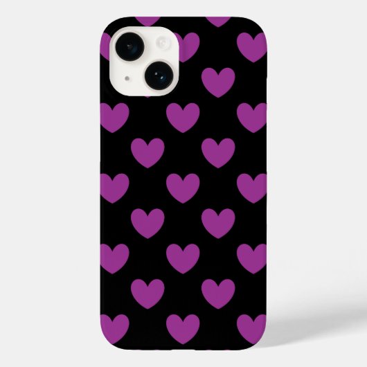 Coques Case-Mate iPhone Coeurs polka violet sur noir (Verso)