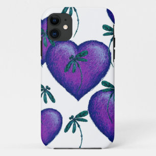 Coques Pour iPhone Coeurs pourpres et libellules