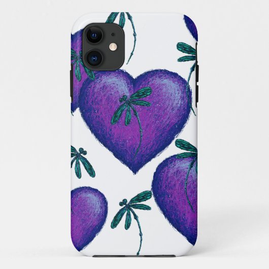 Coques Case-Mate iPhone Coeurs pourpres et libellules (Dos)