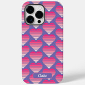 Coques Case-Mate iPhone Coeurs rayés Motif rose Magenta Purple Nom (Verso)