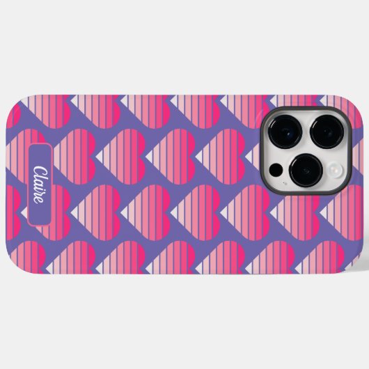 Coques Case-Mate iPhone Coeurs rayés Motif rose Magenta Purple Nom (Verso (horizontal))