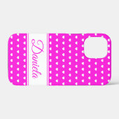 Coques Case-Mate iPhone Coeurs Rose Et Blanc, Nom Personnalisé (Verso (horizontal))