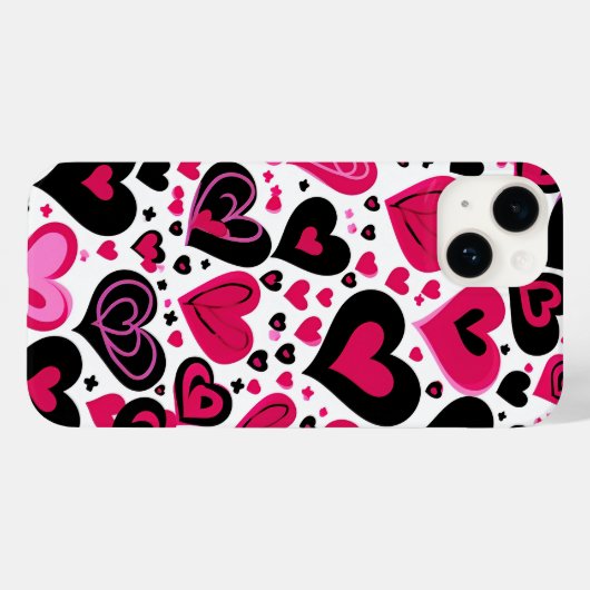 Coques Case-Mate iPhone Coeurs rose et noir mignons (Verso (horizontal))