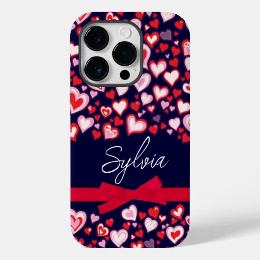 Coques Case-Mate iPhone Coeurs rose rouge, mauve et nom de marine (Verso)