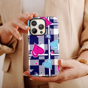 Coque Pour iPhone 14 Coeurs rose Valentine Plaid iPhone 14 Coque-Mate