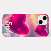 Coques Case-Mate iPhone Coeurs roses flottants Ciels dorés (Verso (horizontal))