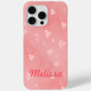 Coque iPhone 15 Pro Max Coeurs roses flottants doux personnalisés