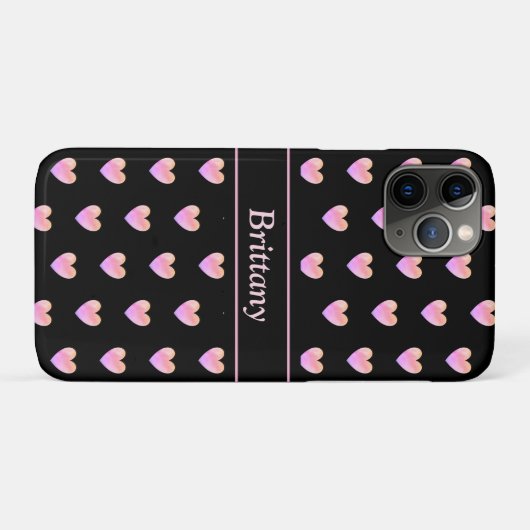 Coques Case-Mate iPhone Coeurs roses modernes sur noir (Dos (Horizontal))