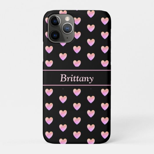 Coques Case-Mate iPhone Coeurs roses modernes sur noir (Dos)