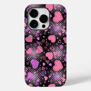 Coque Pour iPhone 14 Pro Coeurs roses Motif 01 Black BG