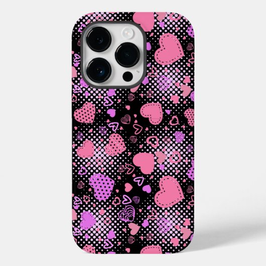 Coques Case-Mate iPhone Coeurs roses Motif 01 Black BG (Verso)