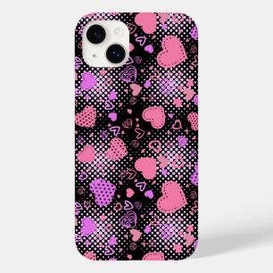Coque Pour iPhone 14 Plus Coeurs roses Motif 01 Black BG