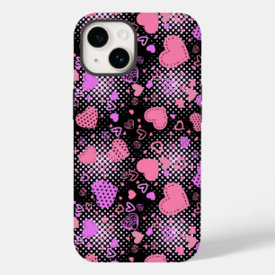 Coque Pour iPhone 14 Coeurs roses Motif 01 Black BG