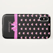 Coques Case-Mate iPhone Coeurs roses, ruban et calligraphie sur noir (Dos (Horizontal))