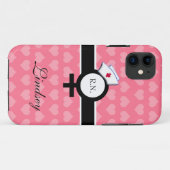 Coques Case-Mate iPhone Coeurs roses+Signe femelle+Casquette/nom (Dos (Horizontal))