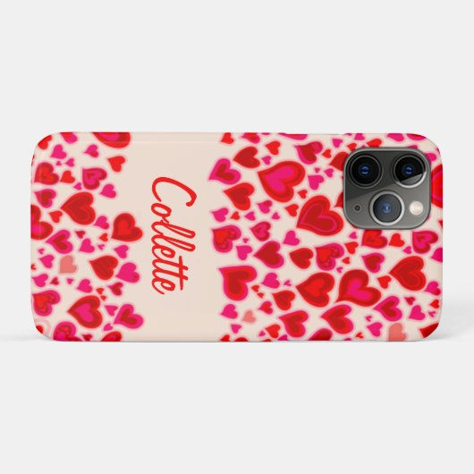 Coques Case-Mate iPhone Coeurs rouge rose chaud & nom crème (Dos (Horizontal))
