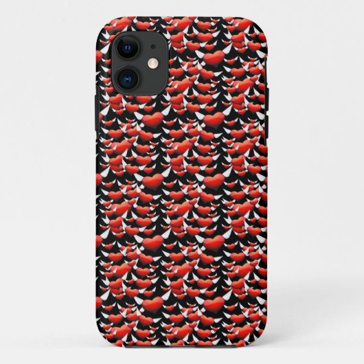 Coques Case-Mate iPhone Coeurs rouges avec ailes en noir (Dos)