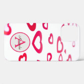 Coques Case-Mate iPhone Coeurs rouges de Valentine moderne avec monogramme (Verso (horizontal))