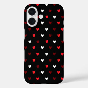 Coques iPhone 16 Cœurs rouges et blancs sur fond noir