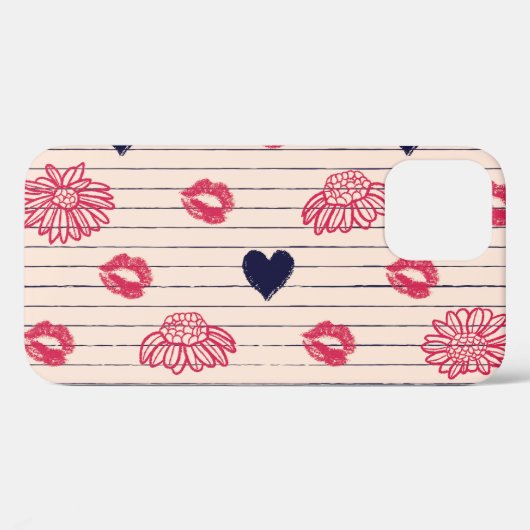 Coques Case-Mate iPhone Coeurs rouges, lèvres, marguerites motif. (Verso (horizontal))