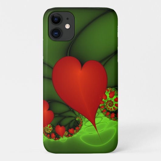 Coques Case-Mate iPhone Coeurs rouges Lime vert Moderne Art Abstrait fract (Dos)
