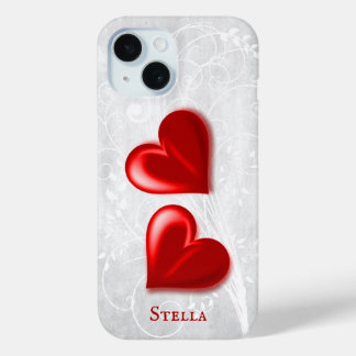 Coque Pour iPhone 15 Coeurs rouges personnalisés