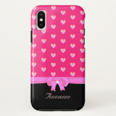 Coques Case-Mate iPhone Coeurs, ruban rose et calligraphie sur noir (Dos)